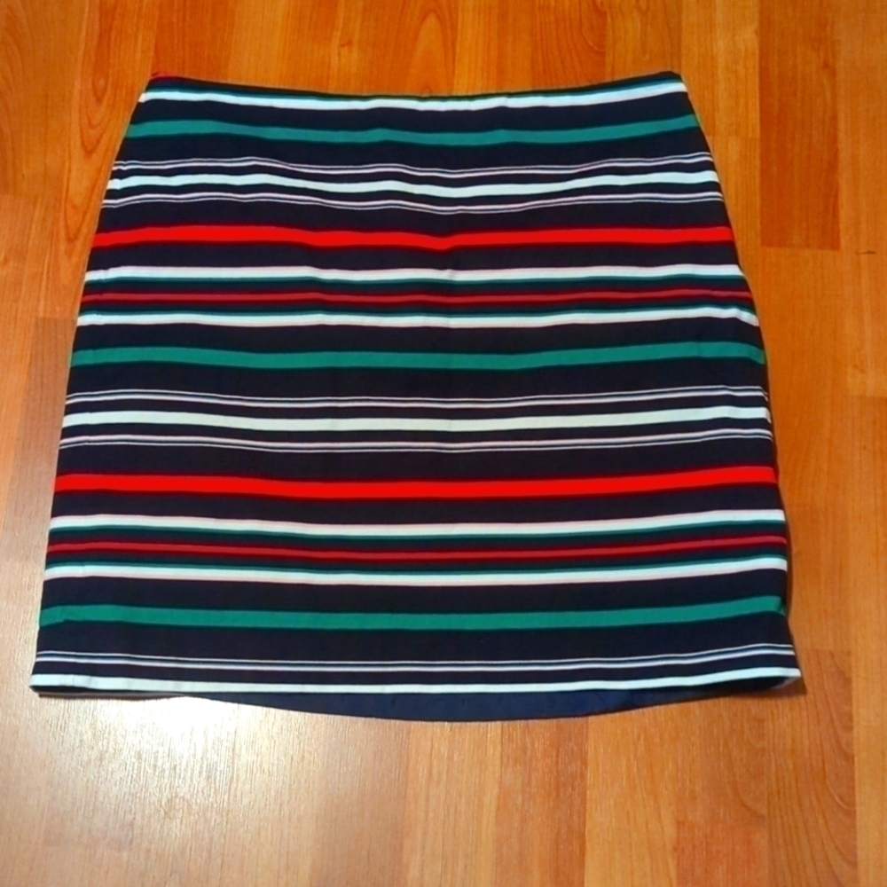 Talbots Petite Skirt Navy Blue Pink Green Stripes Size 14